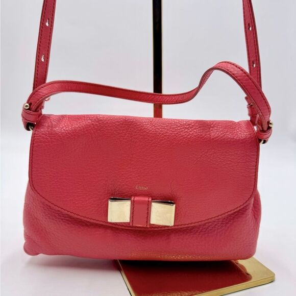 Auth Chloe Small Pink Leather Bow 2way Crossbody Bag Preloved Purse - Picture 8 of 12